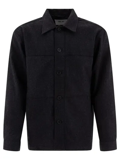 Nn07 Nn.07 "isak" Wool Blend Overshirt In Blue