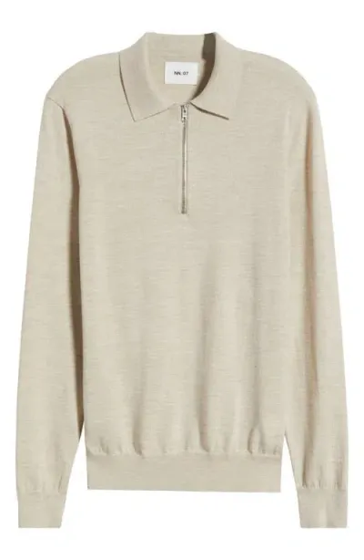 Nn07 Quarter Zip Wool Polo Sweater In Light Khaki Mel