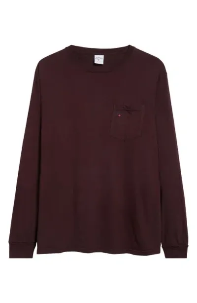 Noah Core Logo Long Sleeve Cotton Pocket T-shirt In Burgundy