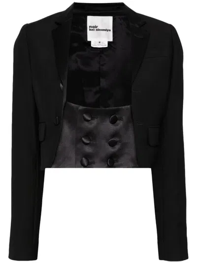 Noir Kei Ninomiya Cropped Wool, Mohair, And Silk Jacket In Black