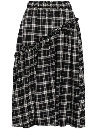 Noir Kei Ninomiya Checked Wool Gabardine Midi Skirt In Black