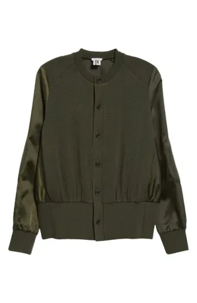 Noir Kei Ninomiya Mixed Media Wool & Taffeta Cardigan In Khaki