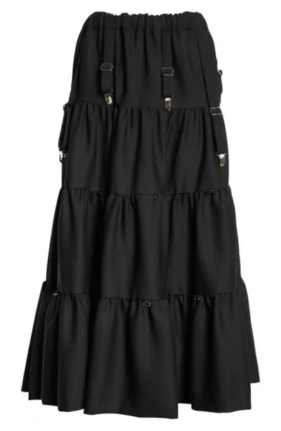 Noir Kei Ninomiya Tiered Wool Gabardine Maxi Skirt In Black