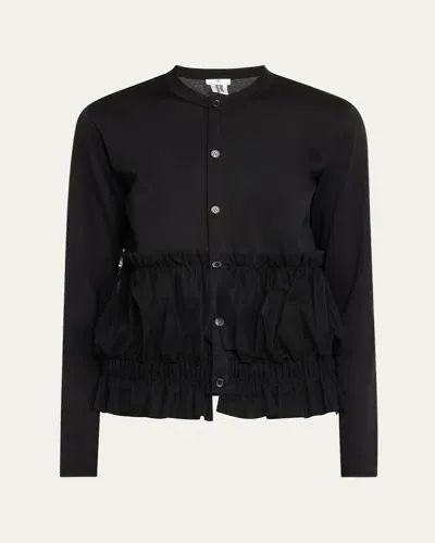 Noir Kei Ninomiya Ruffled Cotton Cardigan In Black