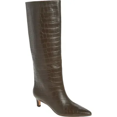 Nordstrom Dauphine Kitten Heel Knee High Boot In Green Moss Croco