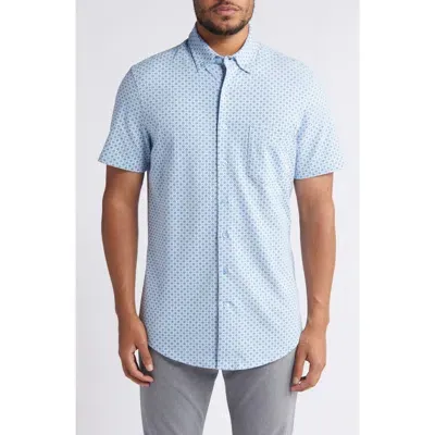 Nordstrom Foulard Knit Short Sleeve Button-down Shirt In Blue Lake Diamond Foulard