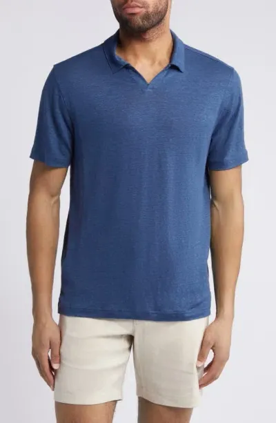 Nordstrom Johnny Collar Linen Polo In Navy Denim