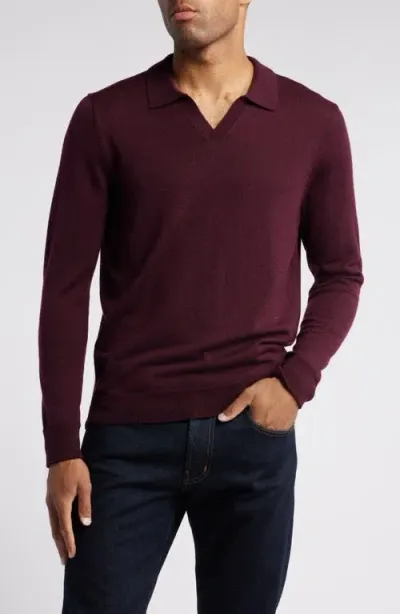 Nordstrom Johnny Collar Long Sleeve Merino Wool Sweater In Burgundy Royale