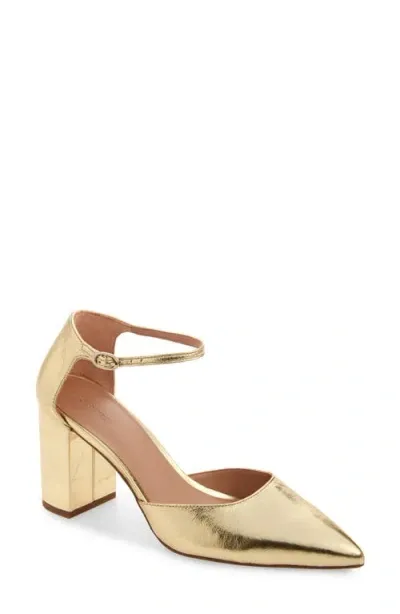 Nordstrom Paola Ankle Strap Pointed Toe Pump In Gold Metallic