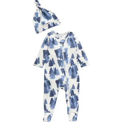 Nordstrom Babies'  Print Zip Footie & Beanie Set In Blue