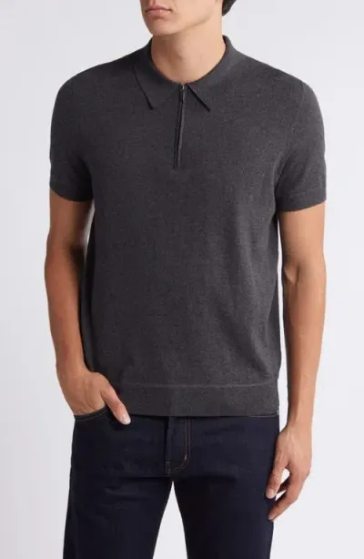 Nordstrom Quarter Zip Cotton & Silk Polo In Grey Dark Heather