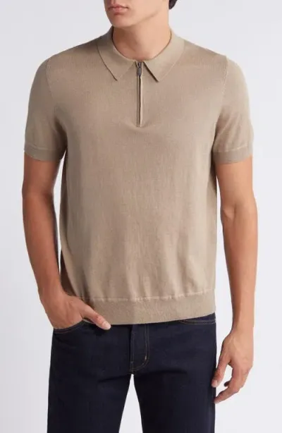 Nordstrom Quarter Zip Cotton & Silk Polo In Tan Desert