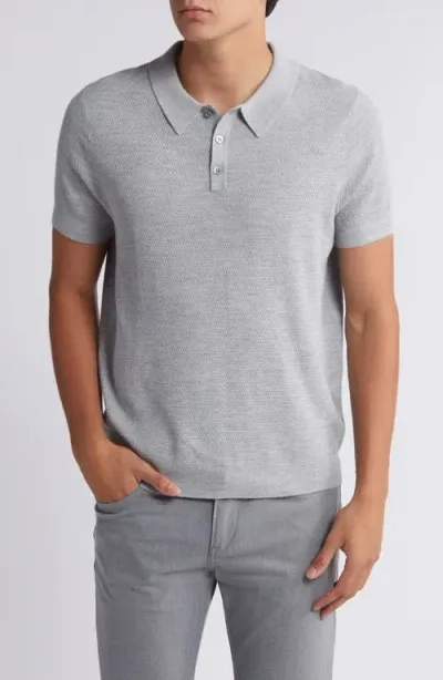 Nordstrom Short Sleeve Coolmax® & Wool Polo Sweater In Grey Heather