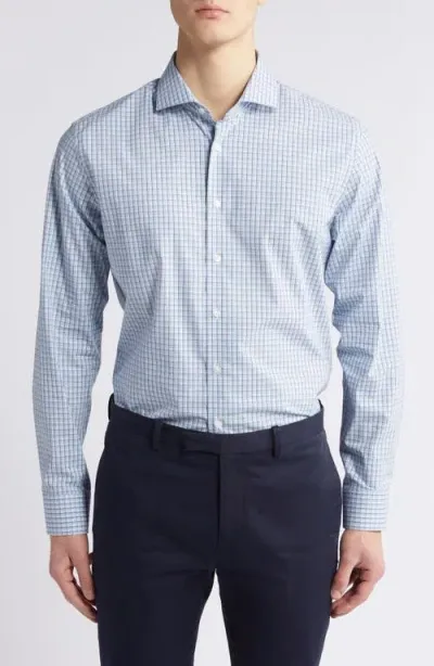 Nordstrom Tech-smart Trim Fit Check Performance Dress Shirt In Blue- Navy Azzure Plaid