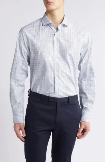 Nordstrom Tech-smart Trim Fit Check Performance Dress Shirt In Blue- White Micro Shadow