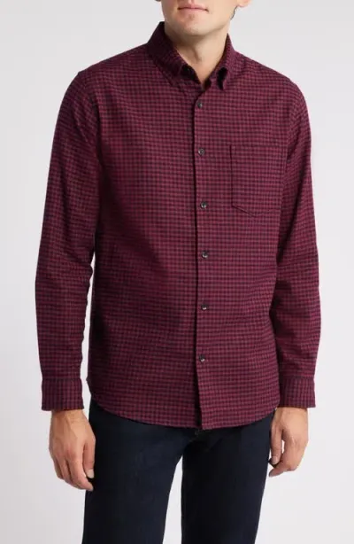 Nordstrom Tech-smart Trim Fit Gingham Flannel Button-up Shirt In Burgundy- Black Max Gingham