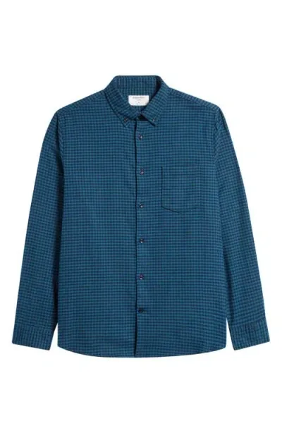 Nordstrom Tech-smart Trim Fit Gingham Flannel Button-up Shirt In Navy- Teal Max Gingham