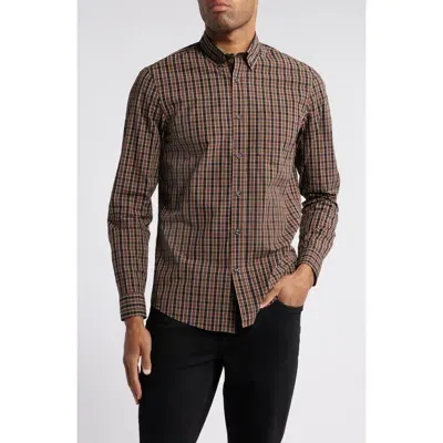 Nordstrom Trim Fit Check Stretch Button-down Shirt In Black- Brown B Evan Check