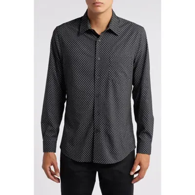 Nordstrom Trim Fit Geo Splice Print Stretch Button-up Shirt In Black- Grey Geo Splice