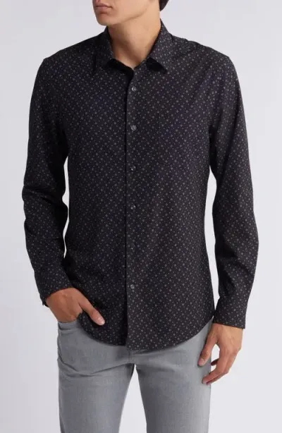 Nordstrom Trim Fit Geometric Print Stretch Button-up Shirt In Black- White Geo Swirl