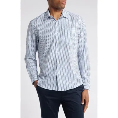 Nordstrom Trim Fit Geometric Print Stretch Button-up Shirt In White- Navy Ticking Geo