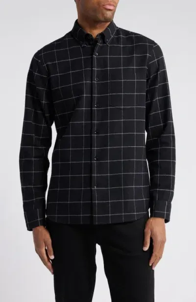 Nordstrom Trim Fit Windowpane Check Flannel Button-down Shirt In Black- Grey Window Plaid