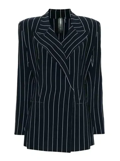 Norma Kamali Pinstripe Double-breasted Blazer In Blue