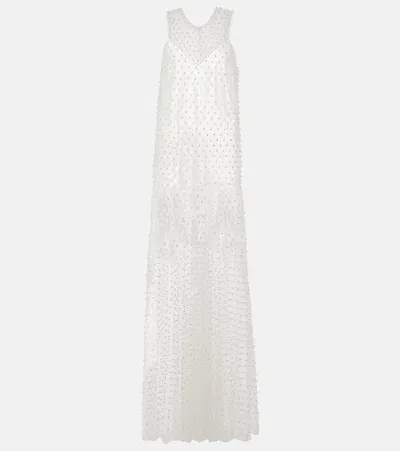 Norma Kamali Embellished Mesh Gown In White