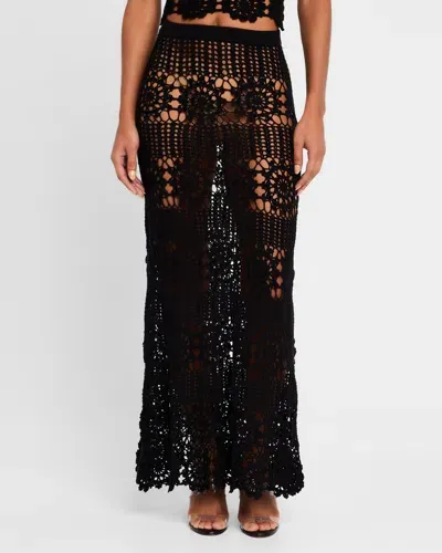 Norma Kamali Floral Crochet Maxi Skirt In Black