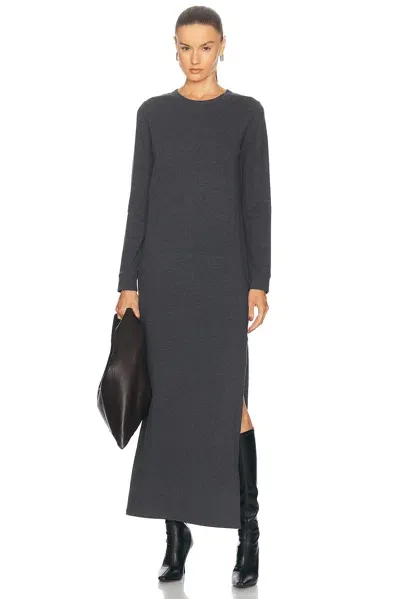 Norma Kamali Long Sleeve Tailored Ankle Dress In Dark Heather Grey