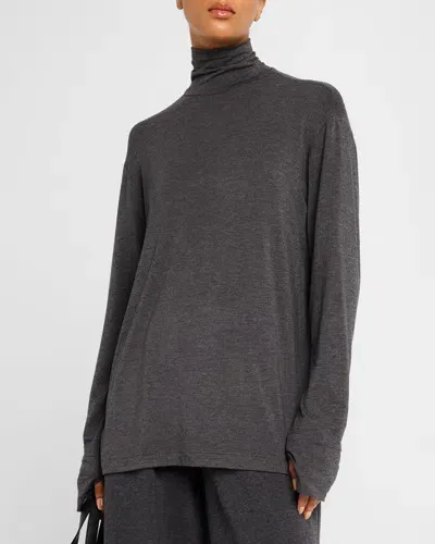 Norma Kamali Oversized Cotton-blend Jersey Turtleneck Top In Dark Grey