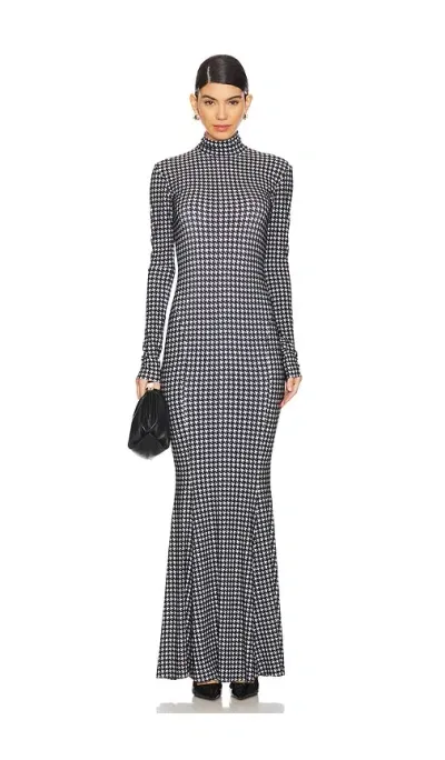 Norma Kamali Long Sleeve Turtleneck Fishtail Gown In Black,white