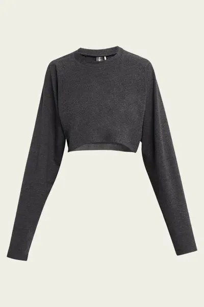 Norma Kamali Oversized Raglan Sleeved Cropped Top In Dark Heather Grey In Gray