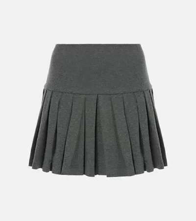 Norma Kamali Pleated Cotton-blend Miniskirt In Grey