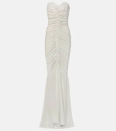 Norma Kamali Ruched Metallic Gown In White