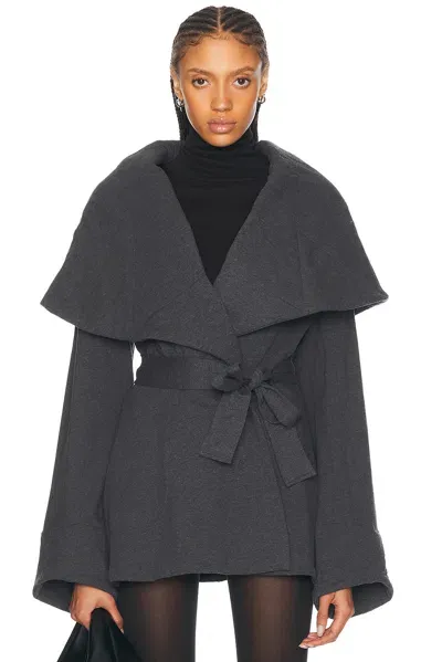 Norma Kamali Shawl Collar Peplum Jacket In Dark Heather Grey