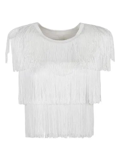 Norma Kamali Sleeveless Short Fringe T-shirt In White