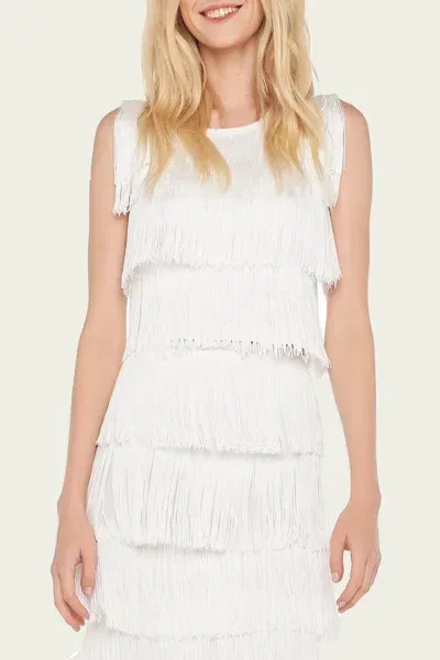 Norma Kamali Sleeveless Short Fringe Tee In Snow White