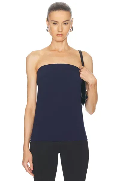 Norma Kamali Strapless Tailored Terry Top In True Navy