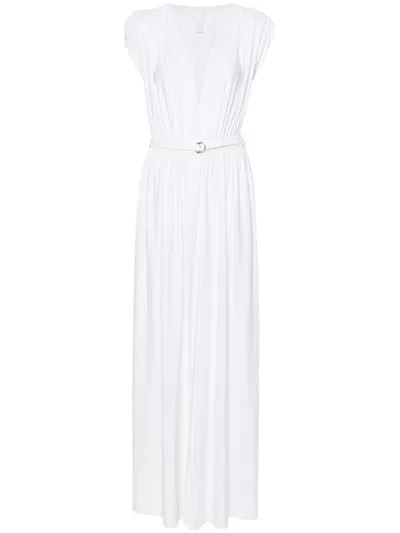 Norma Kamali Belted Gathered Maxi Dress In White