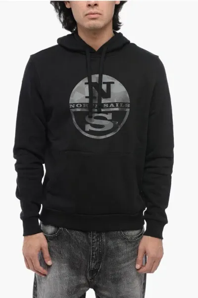 North Sails Fleeced Cotton Hoodie With Camouflage Detail In Black