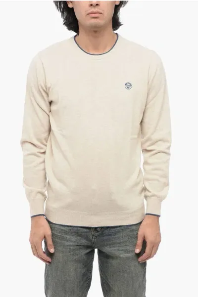 North Sails Wool Blend Crewneck Sweater With Contrasting Edges In Neutral