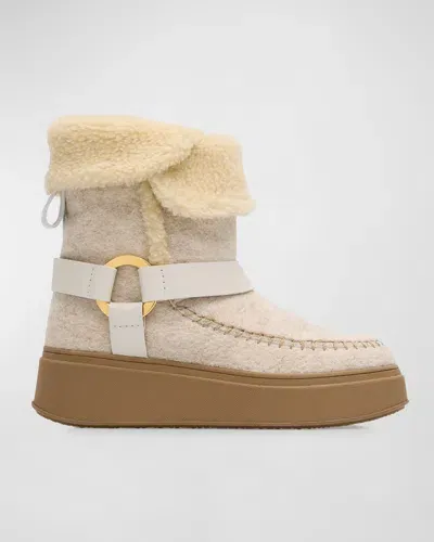 Odissi Suki Wool Faux Fur Harness Winter Booties In White