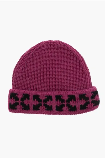 Off-white Arrows Beanie Fuchsia Black In Purple