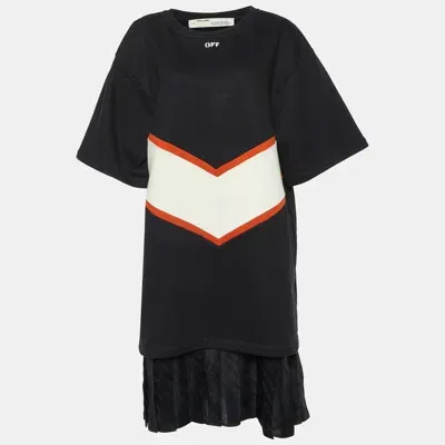 Pre-owned Off-white Black Color-block Cotton Knit Sweatshirt Dress L