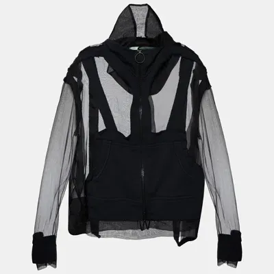 Pre-owned Off-white Black Organza & Knit Hoodie Zip-up Jacket M