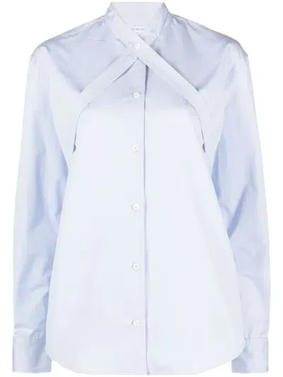 Off-white Belted Cotton-poplin Shirt In Blue