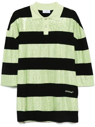 Off-white Crystal Stripes Polo Shirt In Green