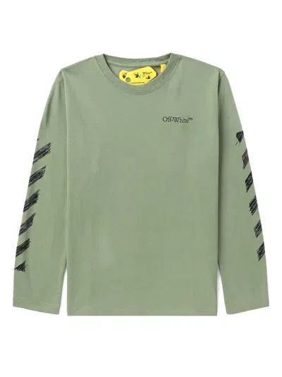 Off-white Diag-stripe Print Cotton T-shirt In Green