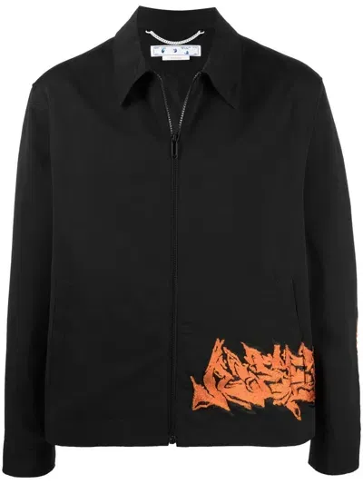 Off-white Embroidered Motif Zipped Jacket In Black